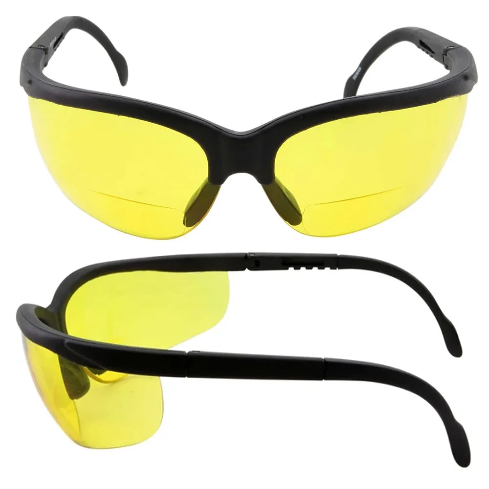 2 Bifocal Night Driving Sunglasses Riding Glasses Black Frame Yellow Lens  2.50