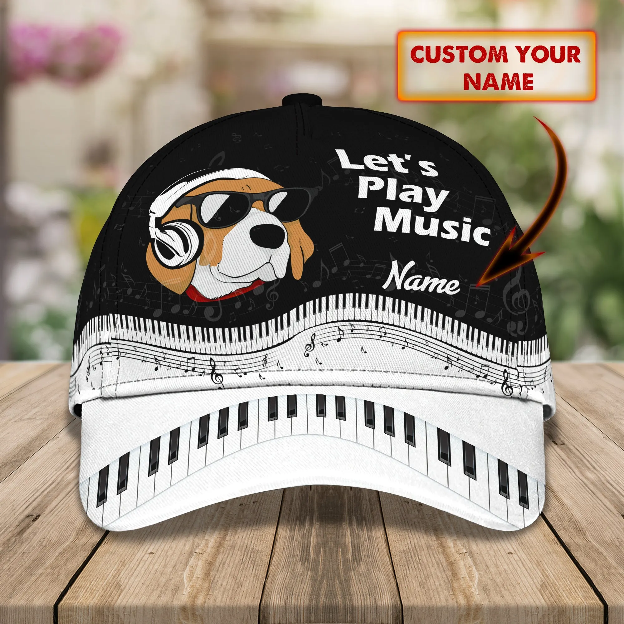 3D Classic Cap Beagle Piano Personalized Name Cap Namashops