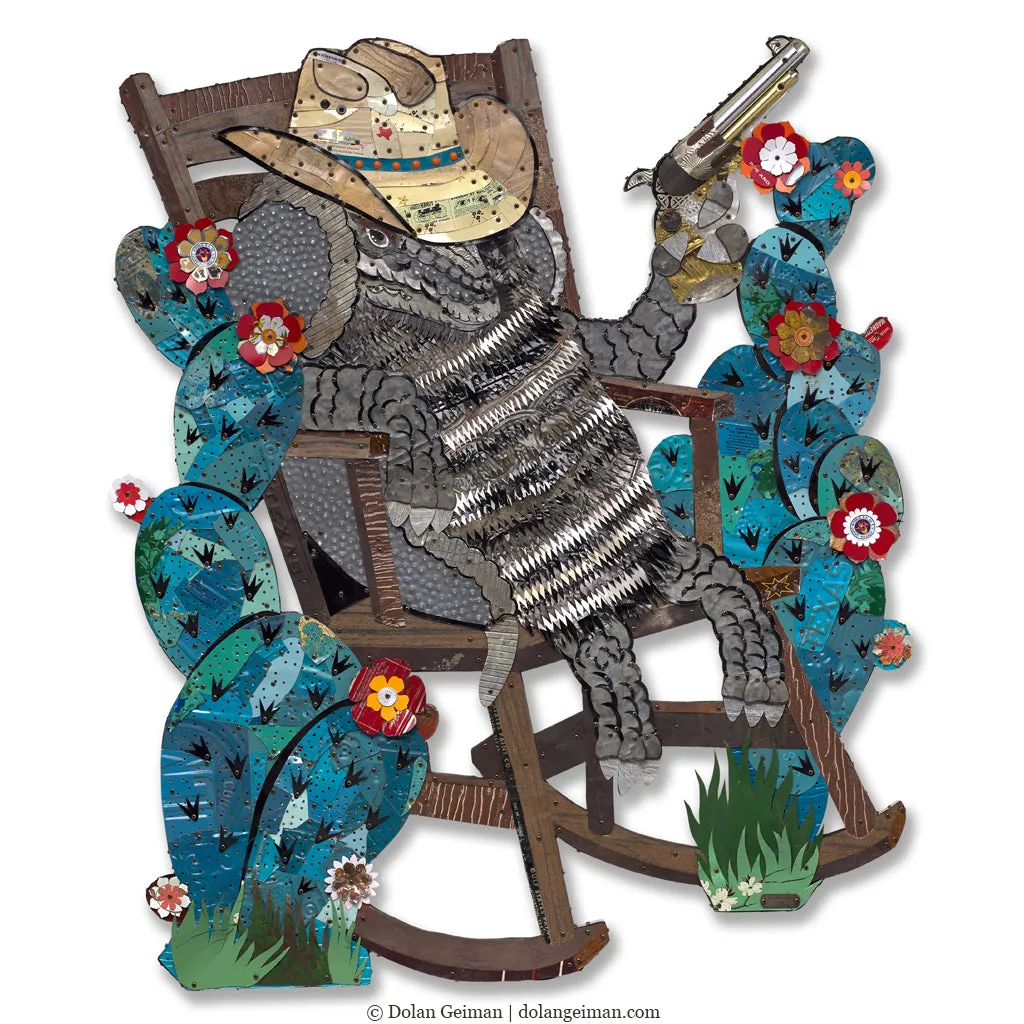 CUSTOM ROCKIN' ARMADILLO original paper collage