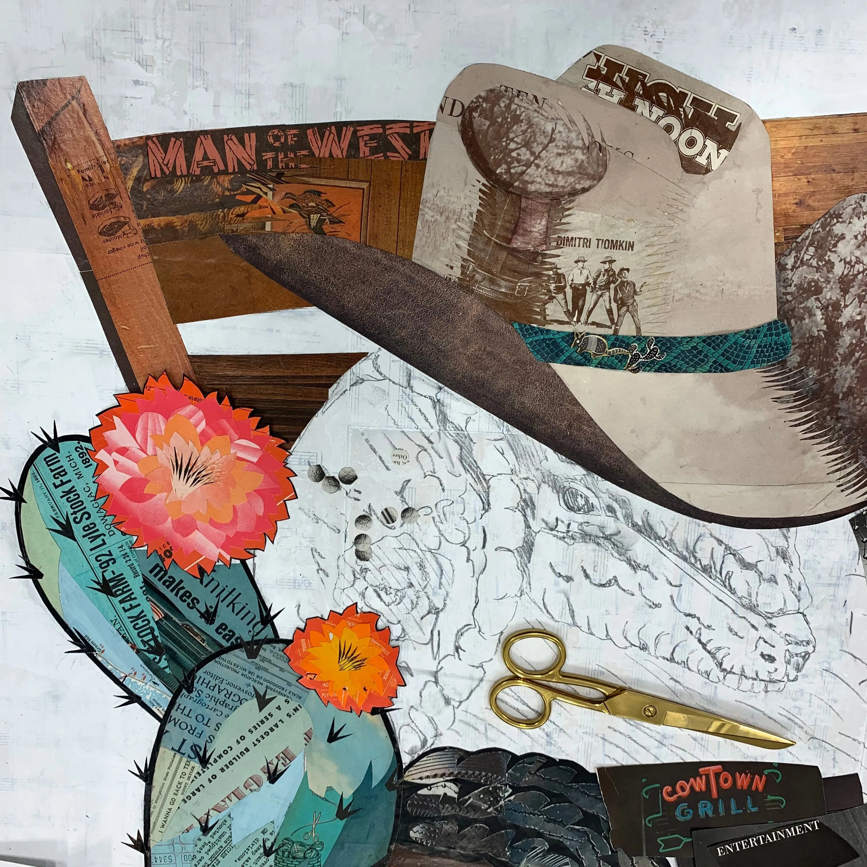 CUSTOM ROCKIN' ARMADILLO original paper collage