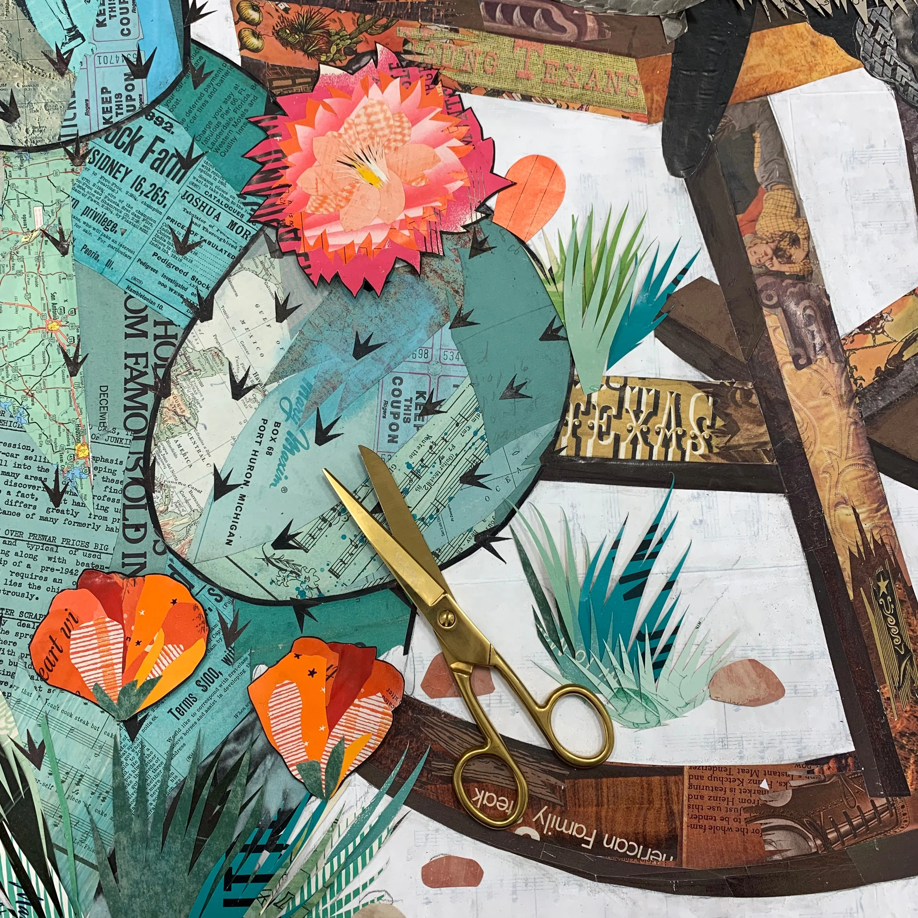 CUSTOM ROCKIN' ARMADILLO original paper collage