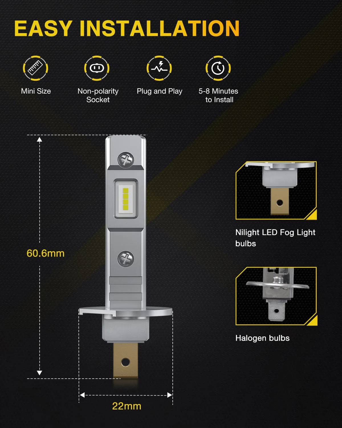H1 Xenon LED Fog Light Bulbs EF1 Series 6000K | 2 BULBS