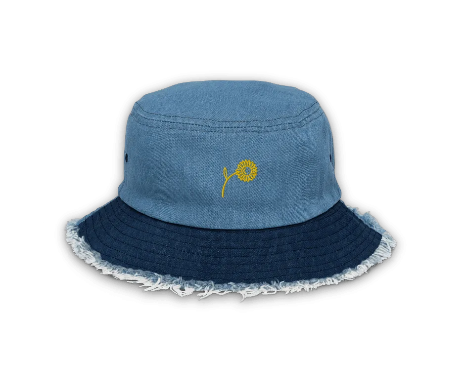 'Happy Sunflower' Denim Bucket Hat