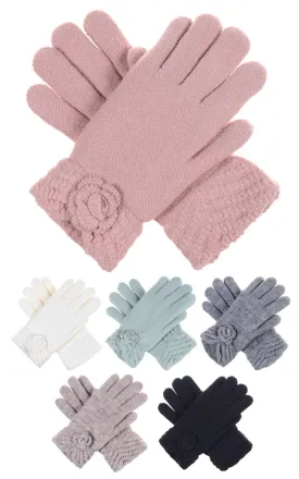 JG601P Knit Double Layer Fur Lining Flower Gloves 12prs Pack(JSP)