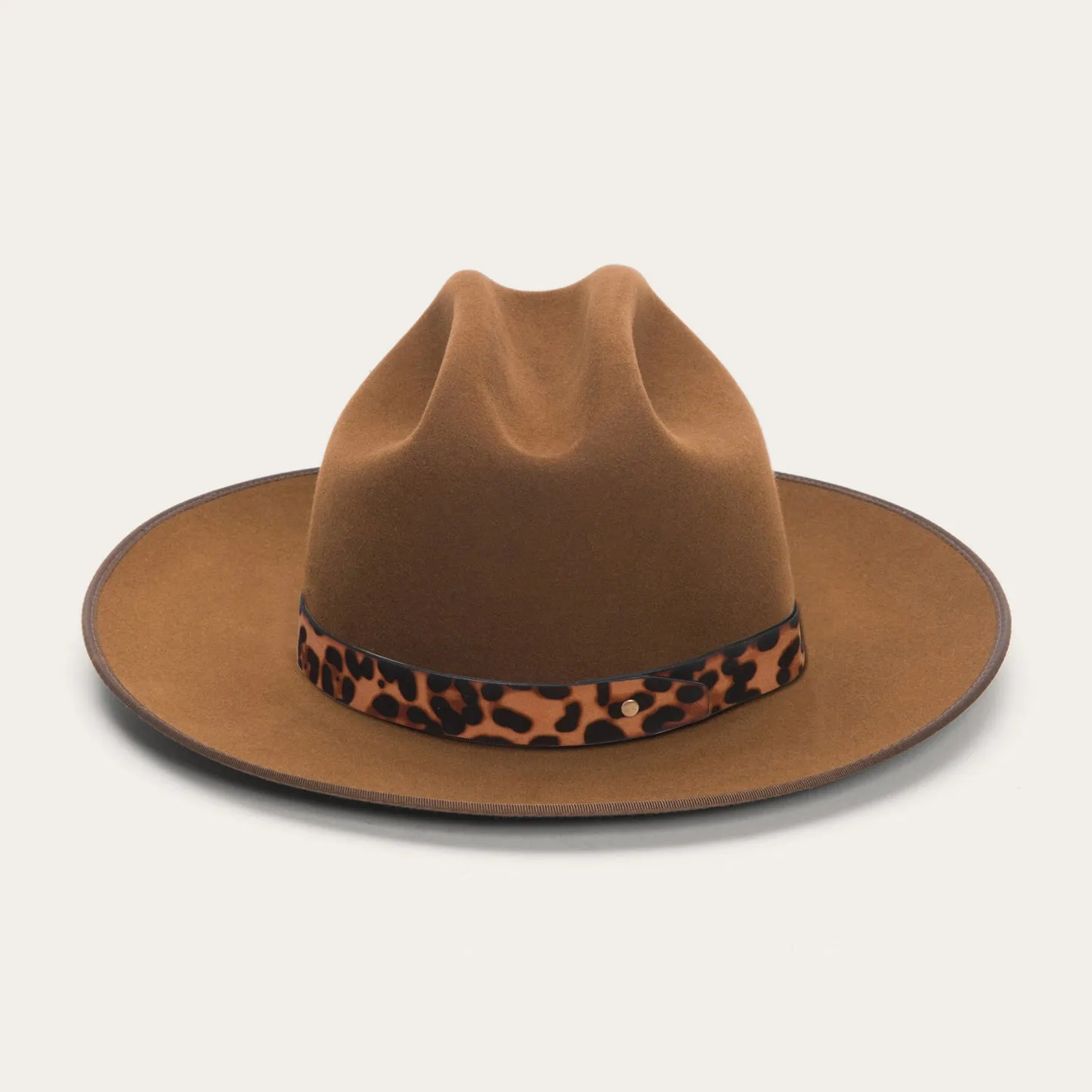 Khaki Classic Felt Fedora with Chic Leopard Print Ribbon