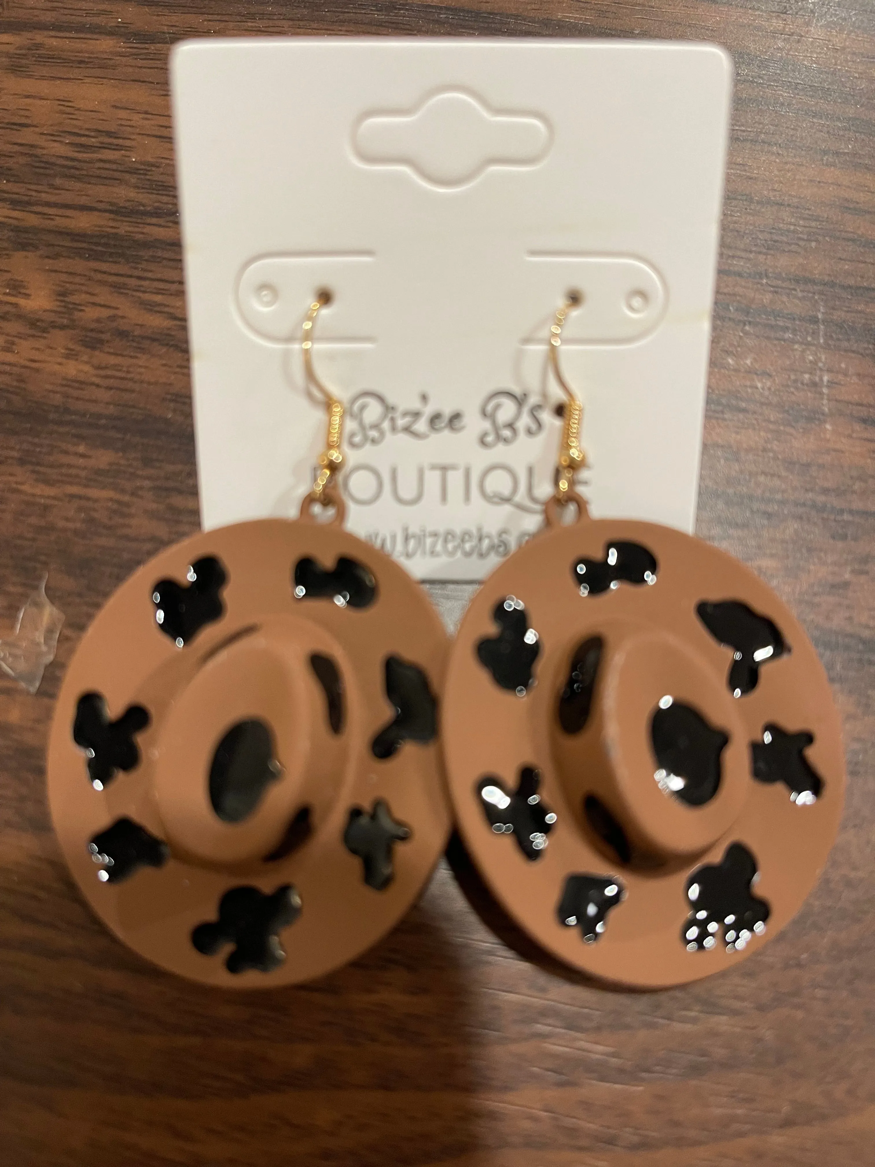 Metal Cowboy Hat with Cow Print