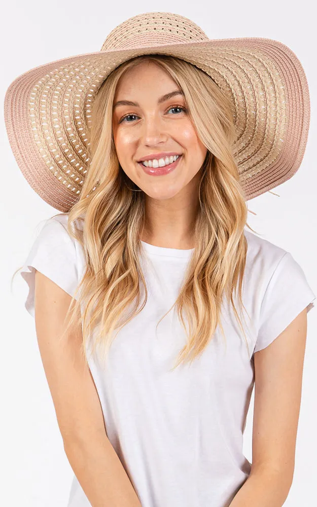 MH0208 STRIPED PATTERN WIDE BRIM FLOPPY HAT