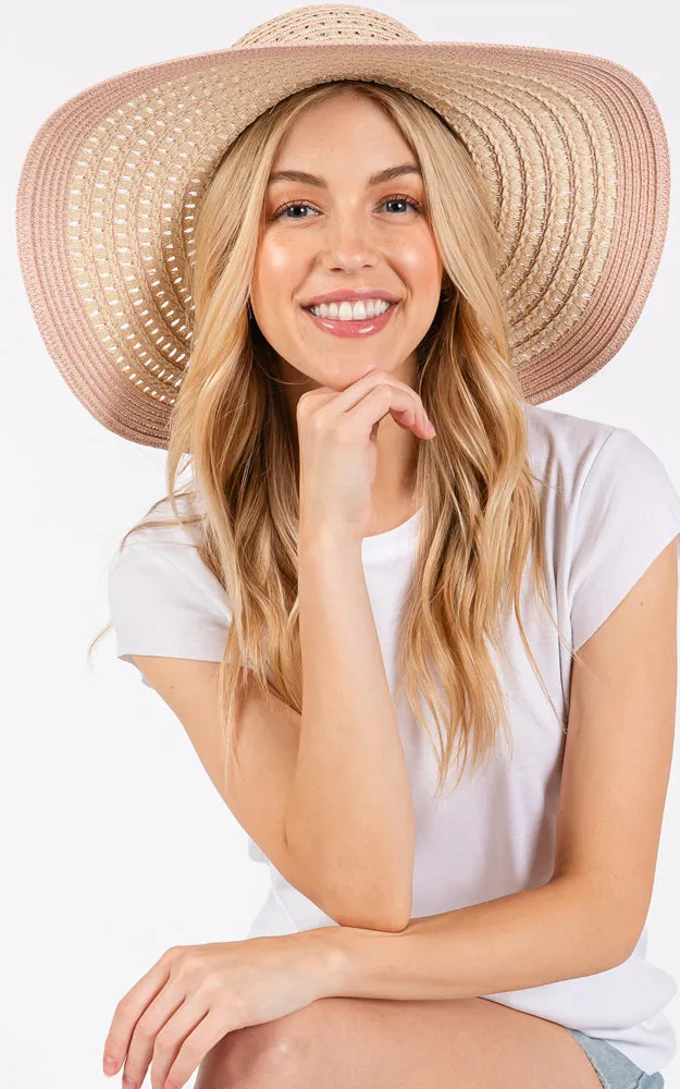 MH0208 STRIPED PATTERN WIDE BRIM FLOPPY HAT