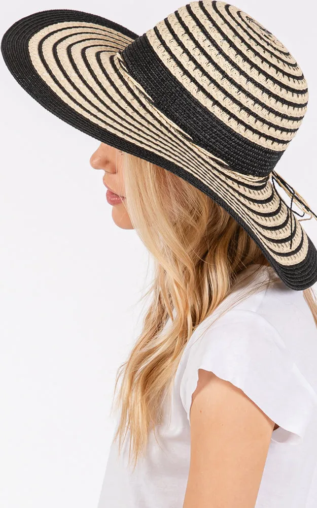 MH0208 STRIPED PATTERN WIDE BRIM FLOPPY HAT