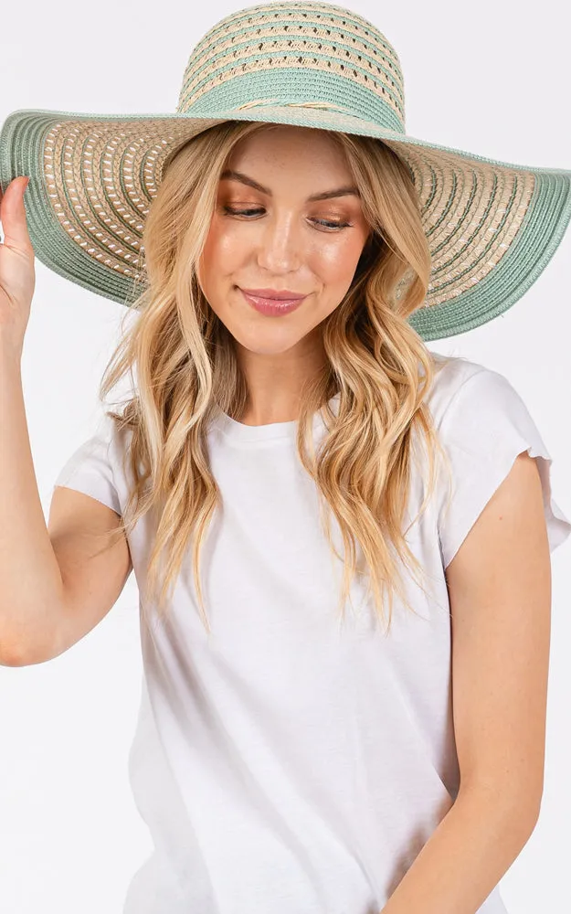 MH0208 STRIPED PATTERN WIDE BRIM FLOPPY HAT