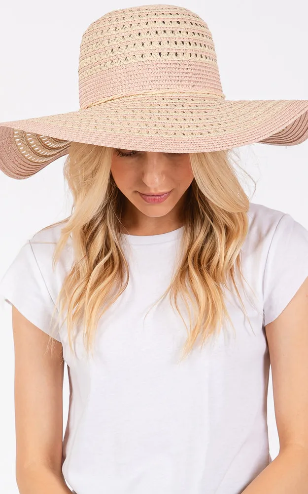 MH0208 STRIPED PATTERN WIDE BRIM FLOPPY HAT