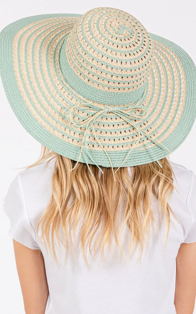 MH0208 STRIPED PATTERN WIDE BRIM FLOPPY HAT