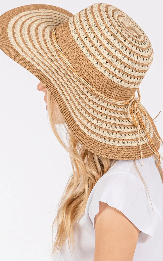 MH0208 STRIPED PATTERN WIDE BRIM FLOPPY HAT