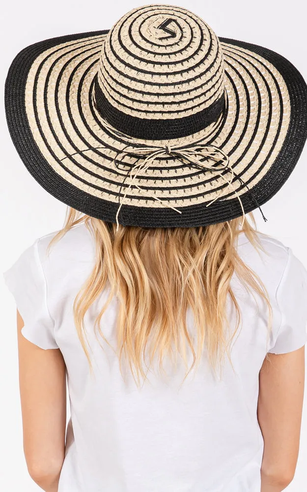 MH0208 STRIPED PATTERN WIDE BRIM FLOPPY HAT