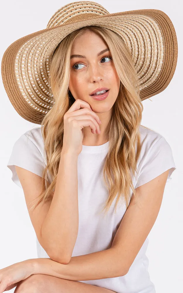MH0208 STRIPED PATTERN WIDE BRIM FLOPPY HAT