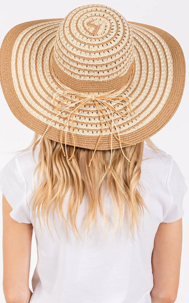 MH0208 STRIPED PATTERN WIDE BRIM FLOPPY HAT