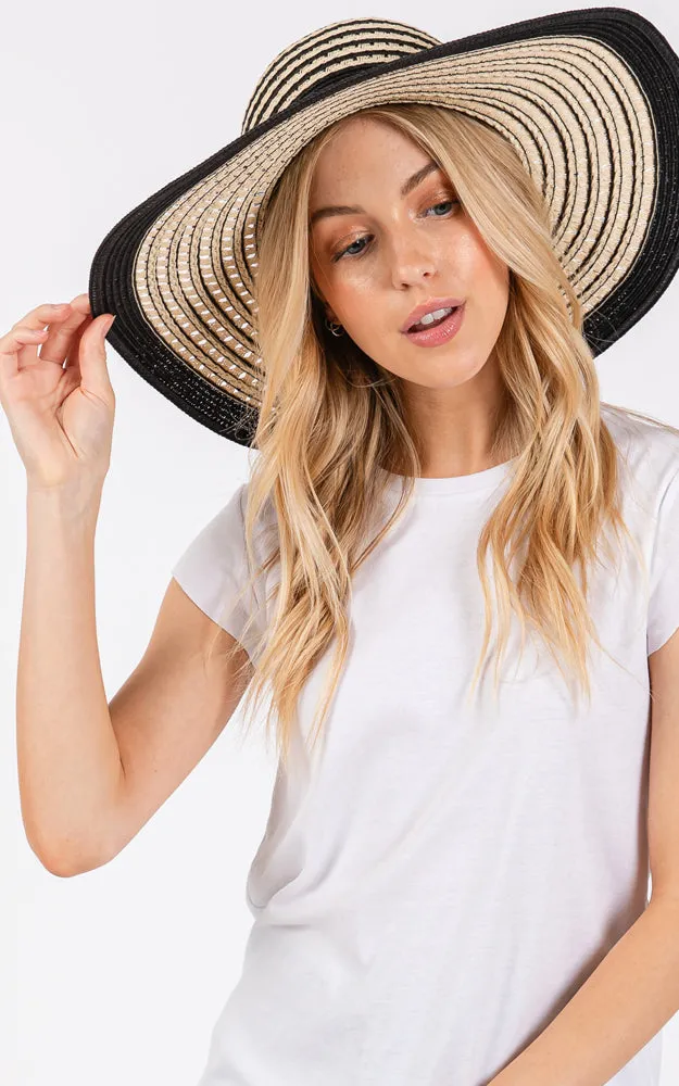 MH0208 STRIPED PATTERN WIDE BRIM FLOPPY HAT