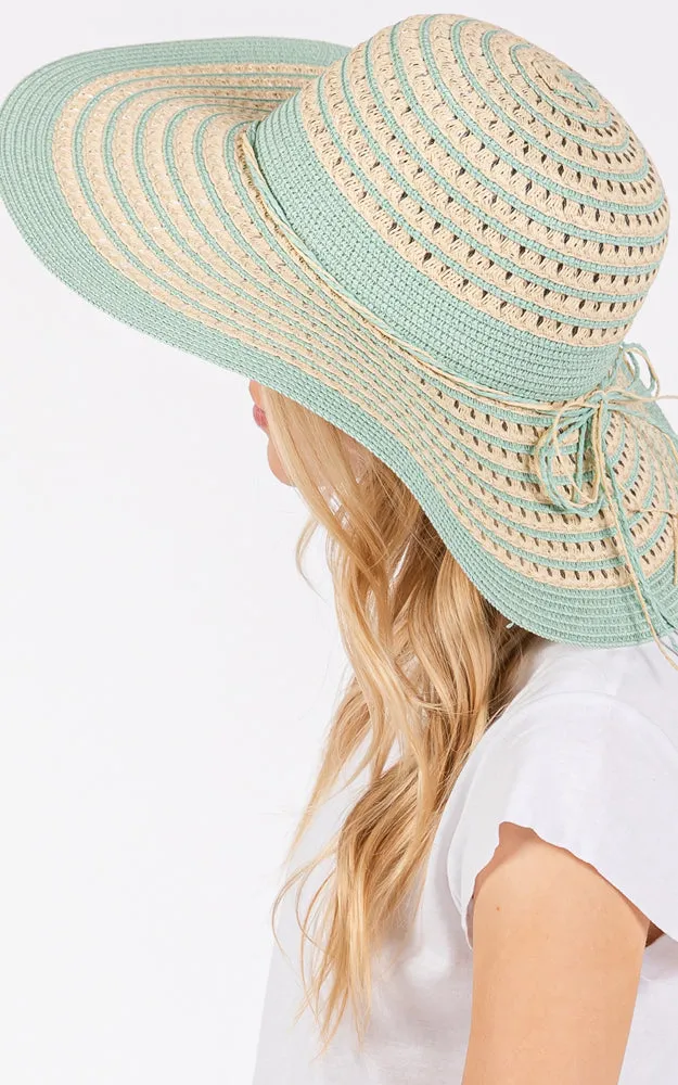 MH0208 STRIPED PATTERN WIDE BRIM FLOPPY HAT
