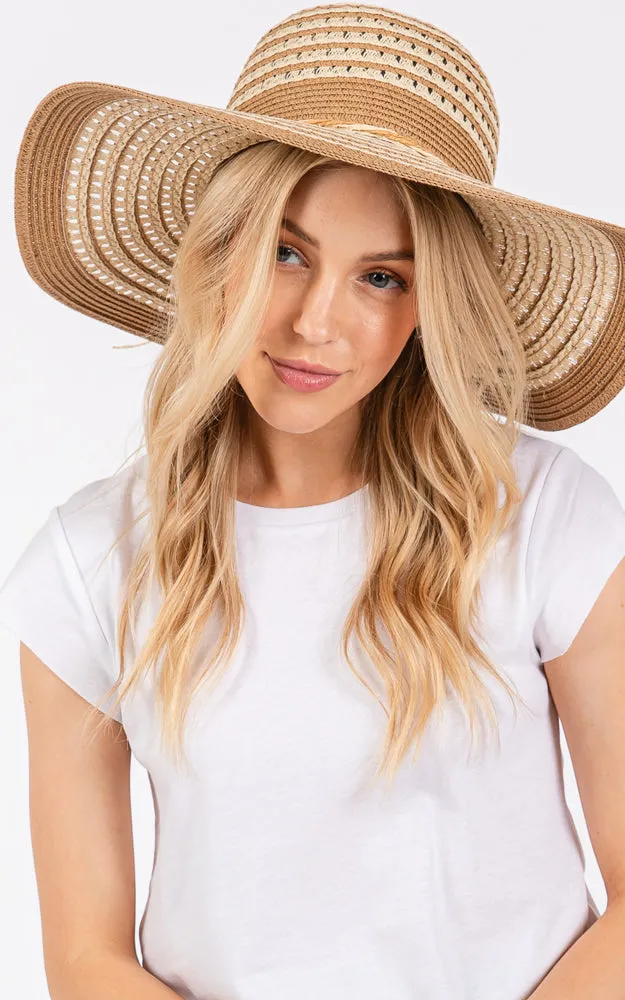 MH0208 STRIPED PATTERN WIDE BRIM FLOPPY HAT