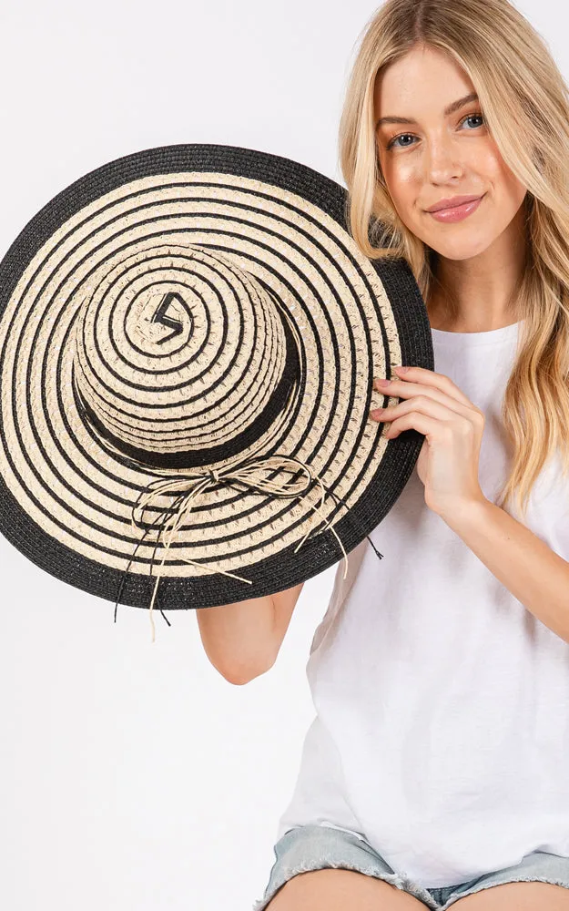 MH0208 STRIPED PATTERN WIDE BRIM FLOPPY HAT