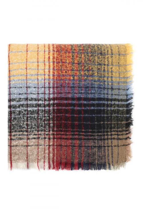 Mustard Plaid Fringed Scarf
