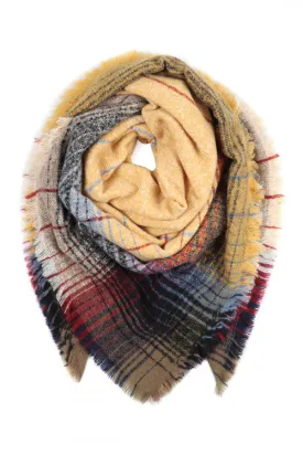 Mustard Plaid Fringed Scarf