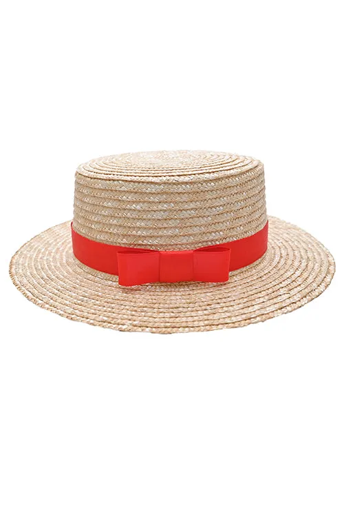 Myaraa Red Classic Bow Boater Hat
