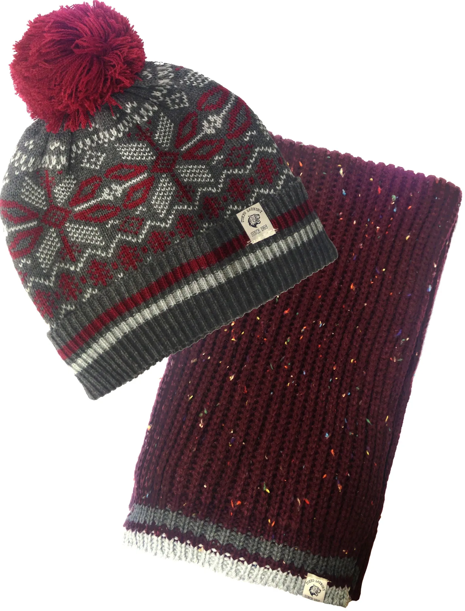 Walker Bobble Hat And Scarf 2pc Set in Oxblood - Tokyo Laundry