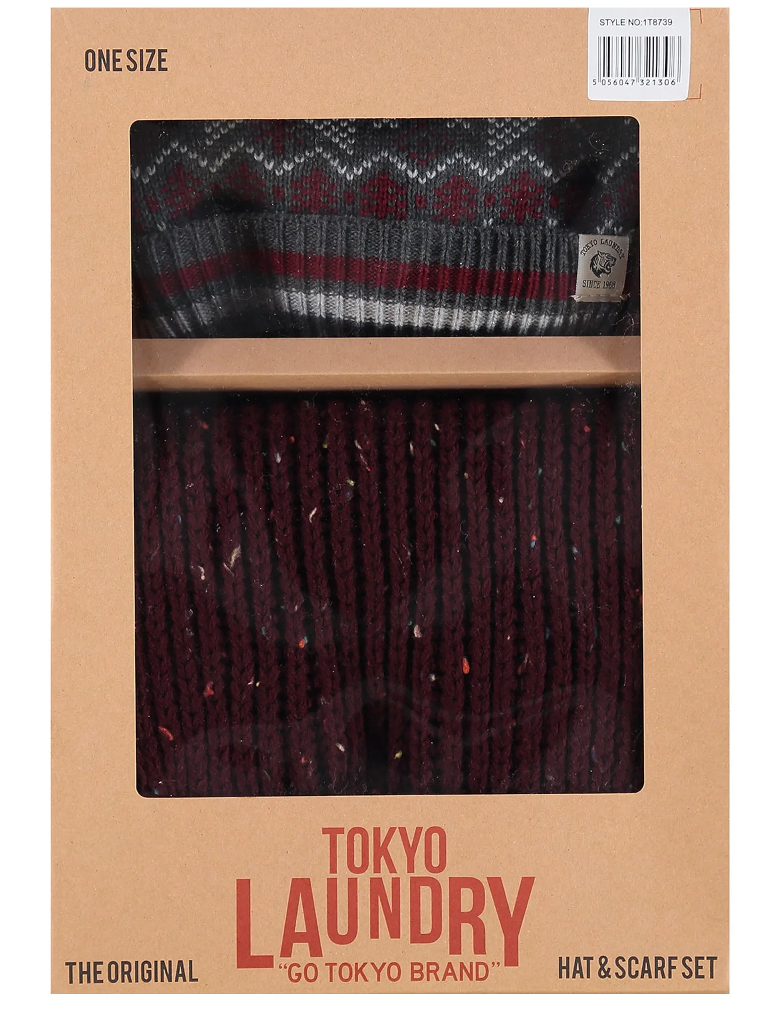 Walker Bobble Hat And Scarf 2pc Set in Oxblood - Tokyo Laundry